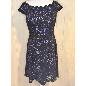 NUE by Shani Dress Size 6 Laser cut Off Shoulders Black and Purple